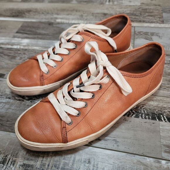 Frye Brett Low Cognac Leather Sneakers Size 11.5 - Picture 1 of 9